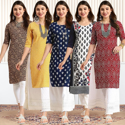 EthnicBasket Women Printed, Geometric Print, Striped A-line Kurta(Multicolor)