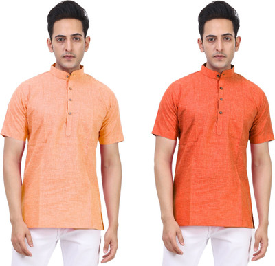 Kavita Fasion Men Solid Straight Kurta(Orange)
