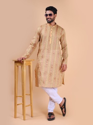 MANNYATA Men Striped Straight Kurta(Brown)