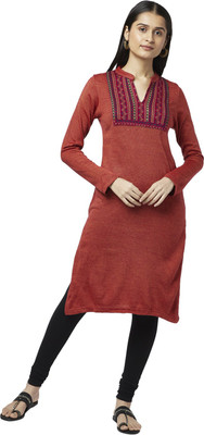 Rangmanch by Pantaloons Women Printed Straight Kurta(Maroon)