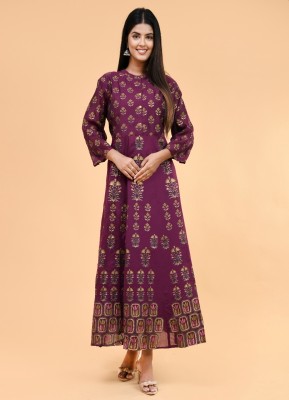 ASPIRIYA Women Printed Gown Kurta(Purple)