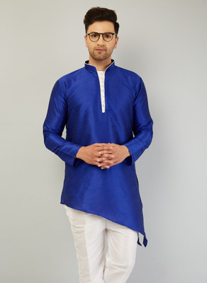 LEMONX Men Solid Asymmetric Kurta(Blue)
