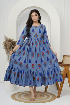 saloni creation Women Printed Anarkali Kurta(Blue)