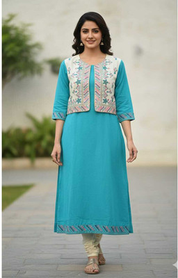 Silakaari Women Embroidered Straight Kurta(Blue)
