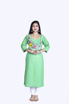 CONCREATION Women Self Design A-line Kurta(Light Green)