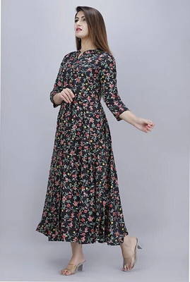 AnviTextile Women Printed Flared Kurta(Multicolor)