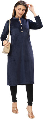 Louis Carlo Women Solid A-line Kurta(Dark Blue)
