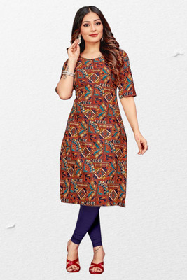 HouseOfCommon Women Printed Straight Kurta(Brown)