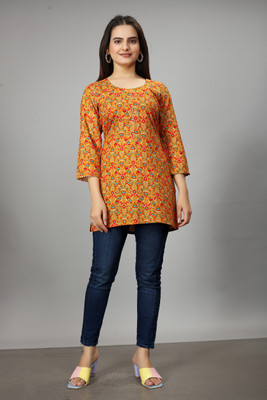 SARRAS Women Printed Straight Kurta(Yellow)