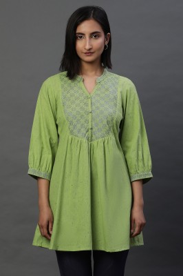 Aurelia Women Striped A-line Kurta(Green)