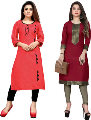 Maaa Meladi CreationS Women Chikan Embroidery Straight Kurta(Maroon, Red)