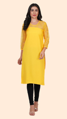 Adgood fashion Women Printed Straight Kurta(Yellow)