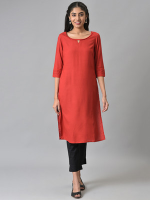 Aurelia Women Solid Straight Kurta(Red)