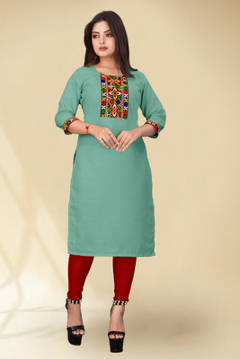 dhanshree tex Women Embroidered A-line Kurta(Light Green)