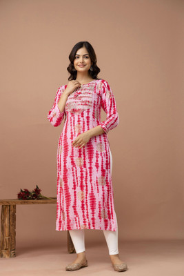 Sehrish Store Women Embroidered, Printed Straight Kurta(Pink)
