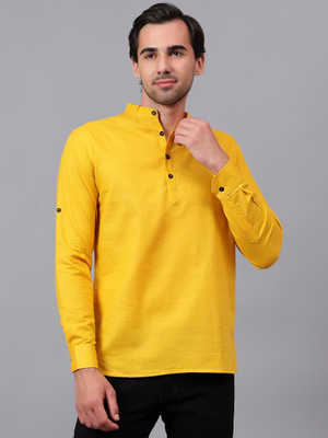 Yugnik Men Solid A-line Kurta(Yellow)