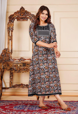 Divsy fashion for future Women Floral Print Anarkali Kurta(Black)