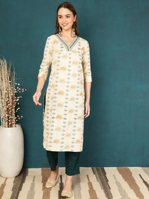 Antaran Women Embroidered Straight Kurta(White)