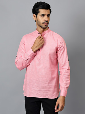 Yugnik Men Solid A-line Kurta(Pink)