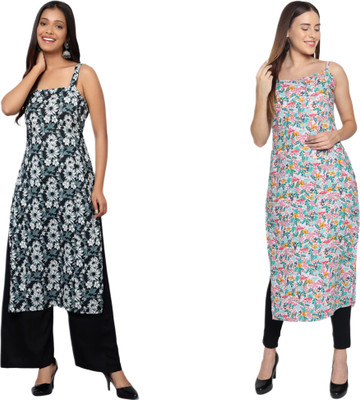 KALLAXI Women Printed Straight Kurta(Multicolor)