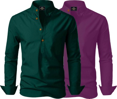 LIMRO Men Solid Straight Kurta(Green, Purple)