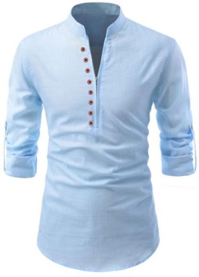 Us Fashion Men Solid Straight Kurta(Light Blue)