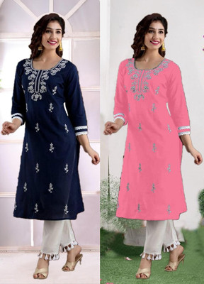 SISTO Women Chikan Embroidery A-line Kurta(Multicolor)