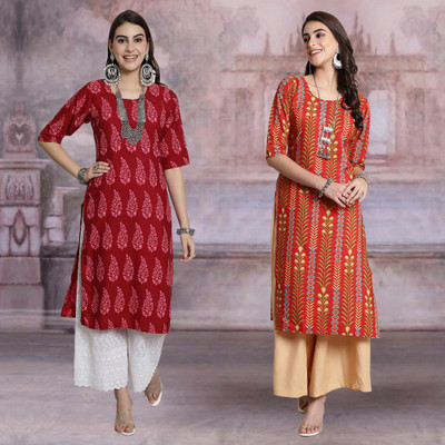 Moda Rapido Women Printed Straight Kurta(Multicolor)