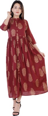 Glowworld Women Floral Print Anarkali Kurta(Maroon)