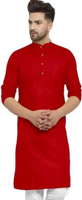StoneHeart Men Solid Straight Kurta(Red)