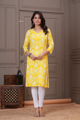 SELKET Women Printed A-line Kurta(Yellow)