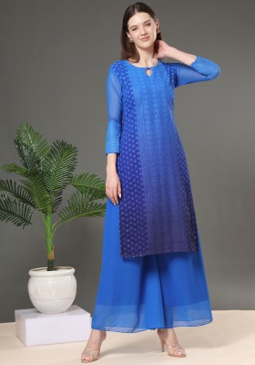 Vintage Colour Women Dyed/Ombre Straight Kurta(Blue)