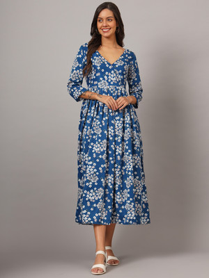Dhakre fashion Women A-line Light Blue Midi/Calf Length Dress