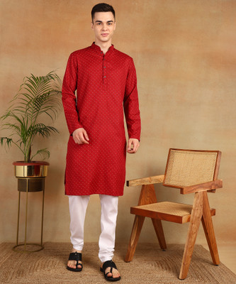 ANOUK Men Printed Straight Kurta(Red)