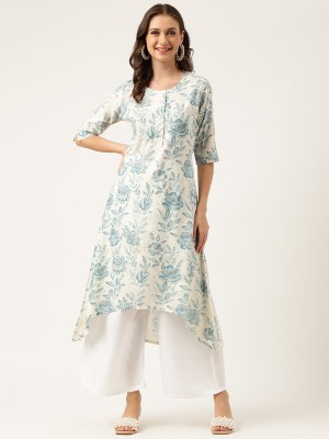 DIVENA Women Floral Print Straight Kurta(White)