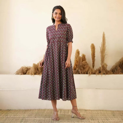 KAMAYRA Women Printed Flared Kurta(Multicolor)