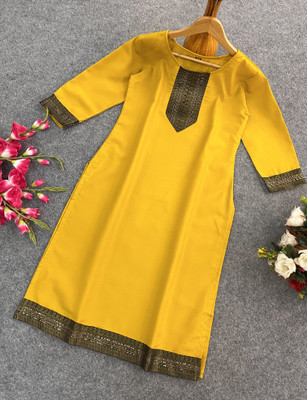 Zivapez Women Solid Straight Kurta(Yellow)