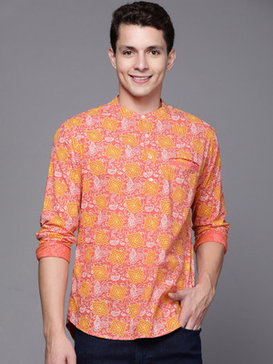 Indo Era Men Printed Straight Kurta(Orange)