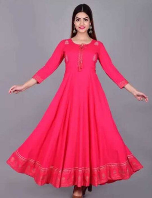 AMAN Women Embroidered, Printed Anarkali Kurta(Red)