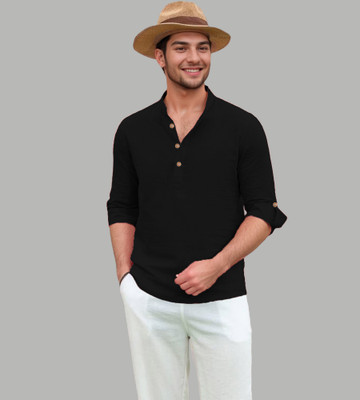 TrendiVastra Men Solid Straight Kurta(Black)