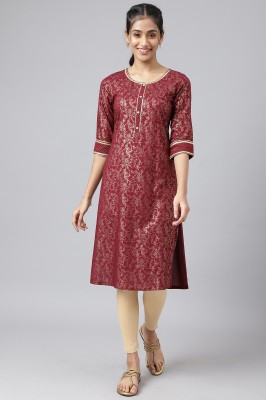 Aurelia Women Floral Print Straight Kurta(Maroon)