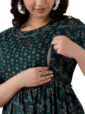 Naarika Women Printed Anarkali Kurta(Green)