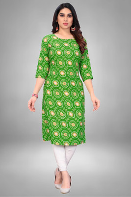 HouseOfCommon Women Printed Straight Kurta(Green, White, Yellow)