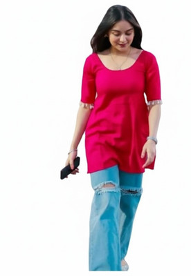KAVATHIYA Women Solid Straight Kurta(Pink)