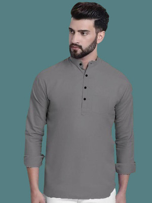 SuperTrend Men Printed Straight Kurta(Grey)