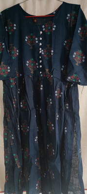 PoojaCreation Women Abstract Flared Kurta(Dark Blue)