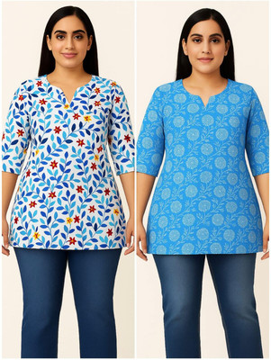 R A TEXTILE Women Printed A-line Kurta(Blue)