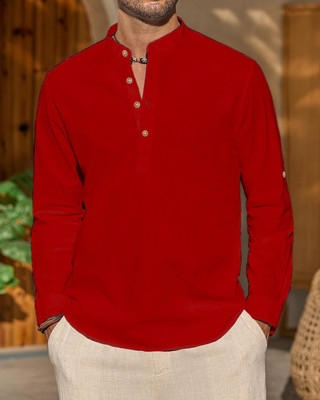 VIMASUTI Men Solid Straight Kurta(Red)