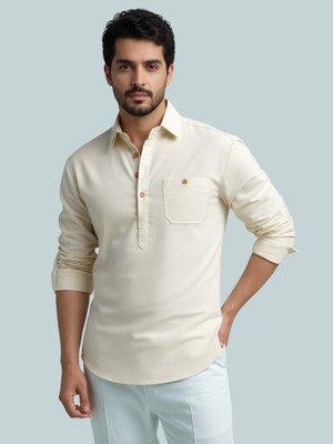 Vashuqi Men Solid A-line Kurta(Beige)