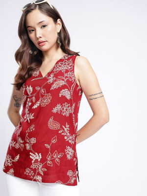 Anouk Rustic Women Printed Straight Kurta(Red)
